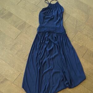 Ramy Brook Ruched Back Pleated Midi Dress Navy Womens Size‎ 0